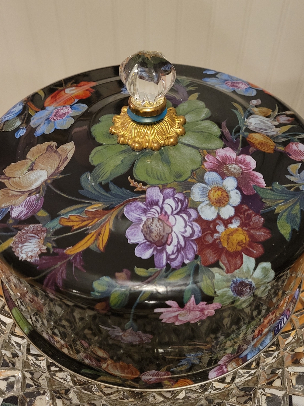 MacKenzie-Childs Black Floral Cake Dome with Glass Knob (Dome Only) - Picture 4 of 7